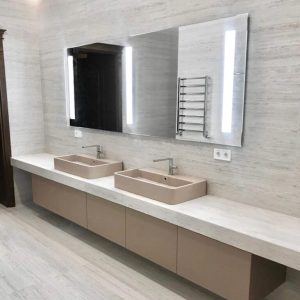 Підвісна тумба під два умивальника з LED-дзеркалом